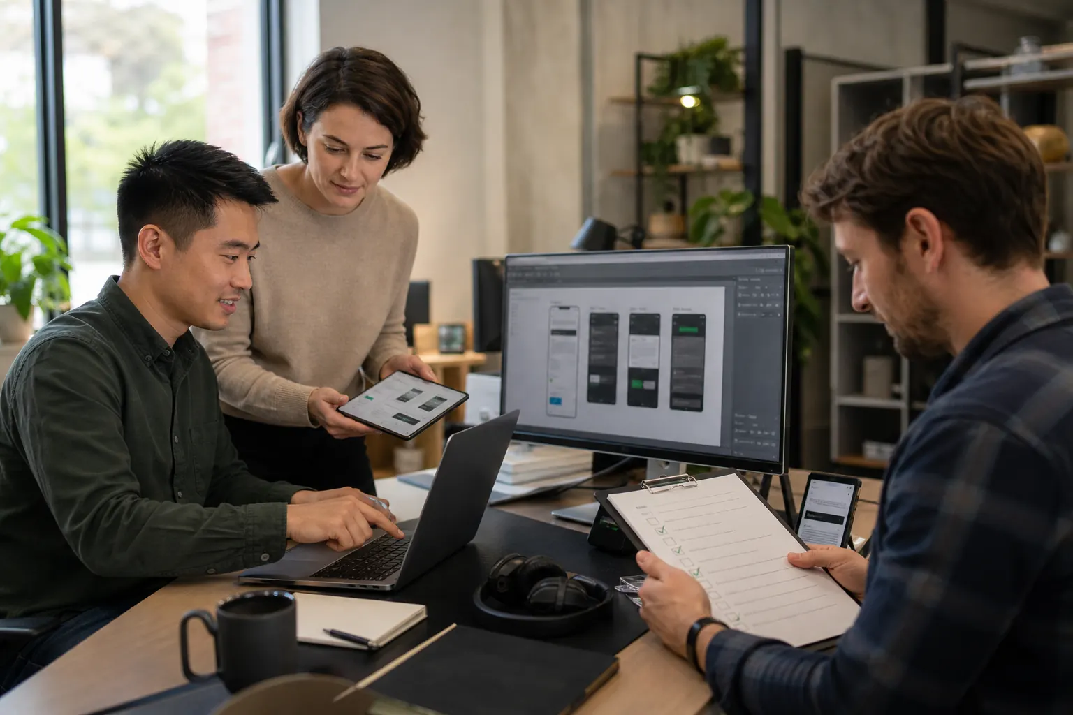 A product team reviewing a software build